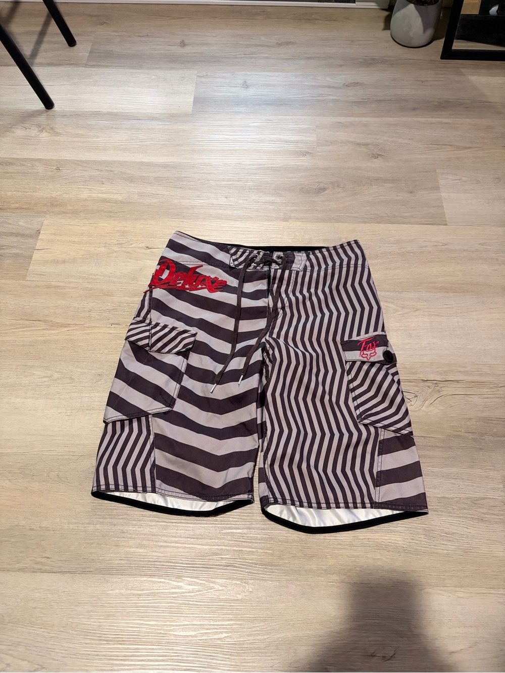 2000s fox swim shorts striped brown